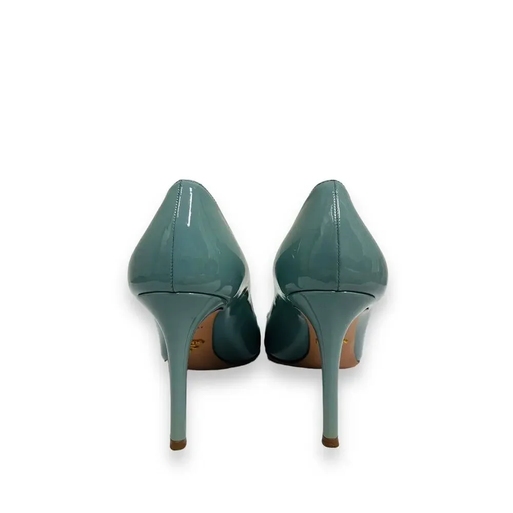 PRADA Blue Patent Leather Pointed Toe Heels 100 mm Pumps 39 US 9 - Picture 6 of 8